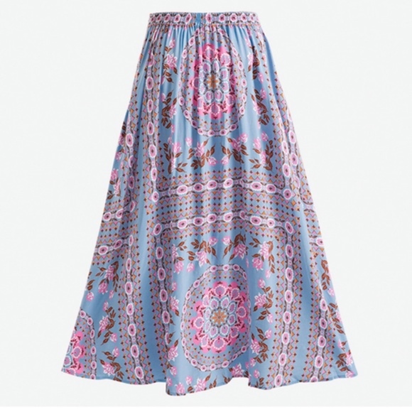 Boho Pandora Floral Mandala Maxi Slit Skirt Blue - Picture 6 of 6